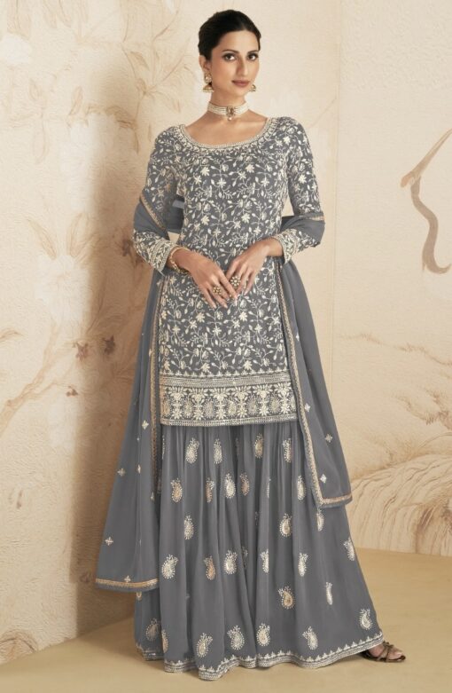 Grey Georgette Gharara Suit