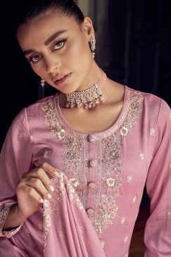 Alternative view of Pink Embroidered Textured Silk Palazzo Suit