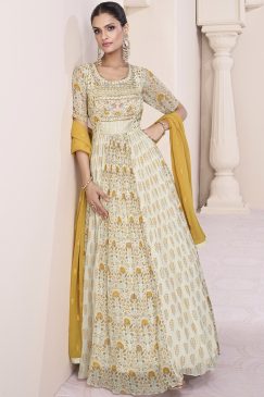 Cream Embroidered Anarkali Suit