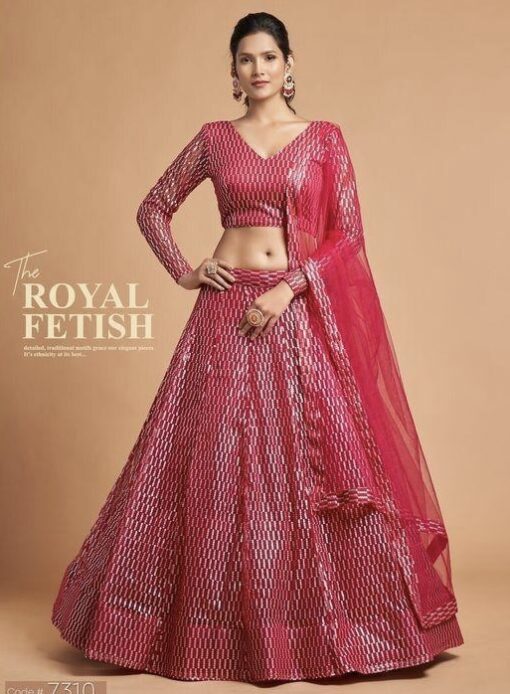 Hot Pink Net Sangeet Lehenga