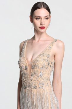 Alternative view of Sheer Peach Nude Sequin Luxury Long Evening Gown