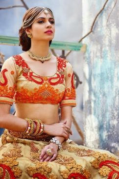 Alternative view of Bridal Orange And Beige Net Lehenga Saree