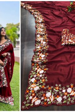 Alternative view of Marron Color Designer Partywear Saree