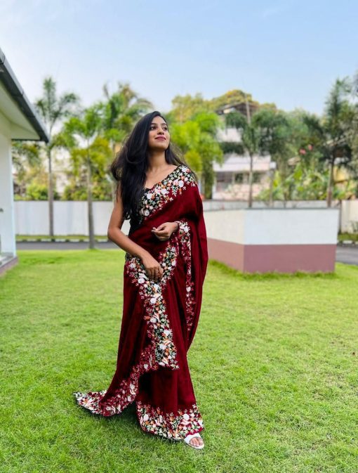 Marron Color Designer Partywear Saree