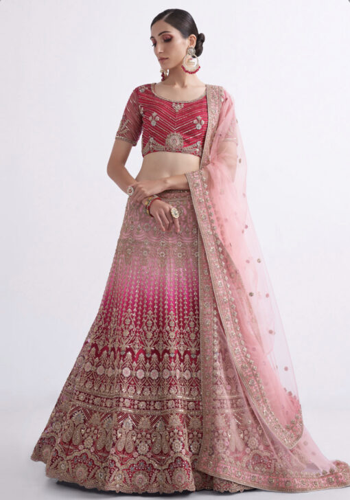 Shaded Pink Net Bridal Lehenga Choli