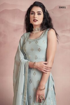 Alternative view of Smoke Blue Georgette Embroidered Sharara Suit