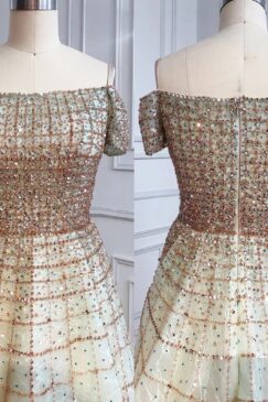 Alternative view of Silver Off The Shoulder Beaded Evening Gown Dress