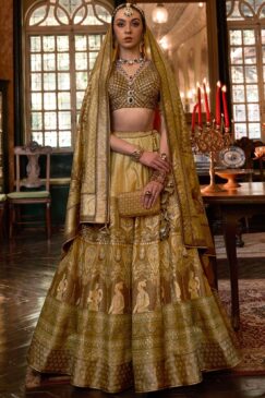 Olive Royal Rajwadi Silk Embroidered Lehenga Choli