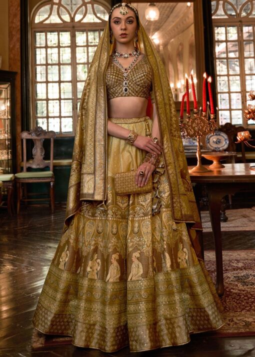 Olive Royal Rajwadi Silk Embroidered Lehenga Choli