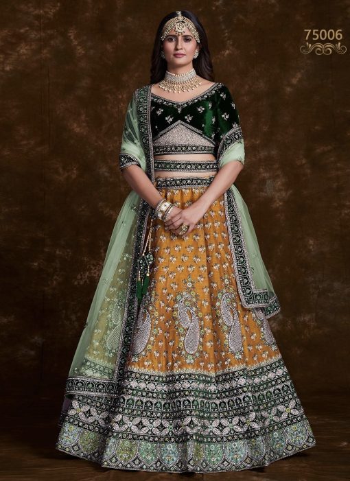 Mustard Heavy Embroidered Bridal Lehenga Choli