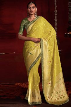 Yellow Banarasi Silk Embroidered Wedding Saree