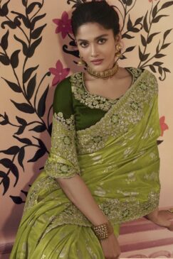 Alternative view of Green Fancy Silk Wedding Party Wear Saree