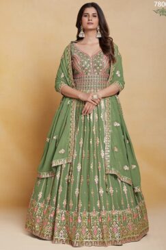 Green Georgette Embroidered Anarkali Suit