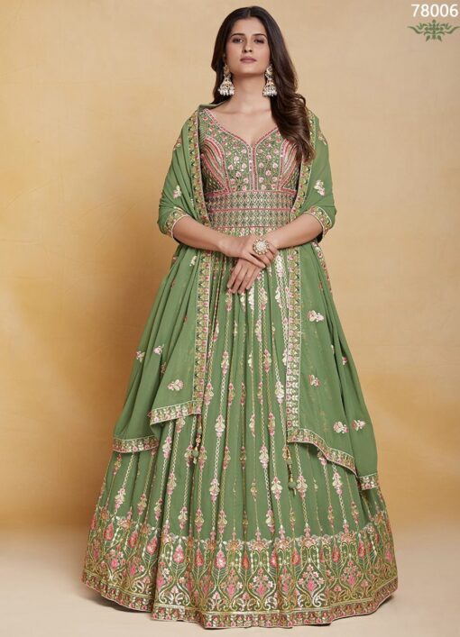 Green Georgette Embroidered Anarkali Suit