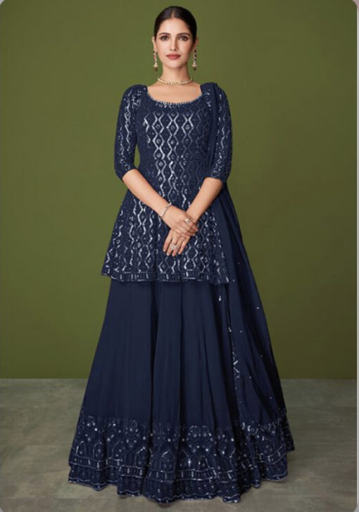 Blue Georgette Embroidered Lehenga Kameez