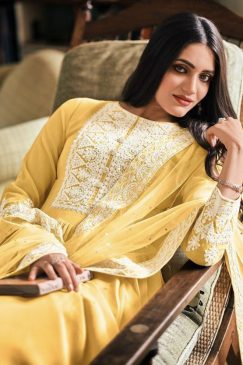 Alternative view of Yellow Georgette Anarkali Palazzo Suit