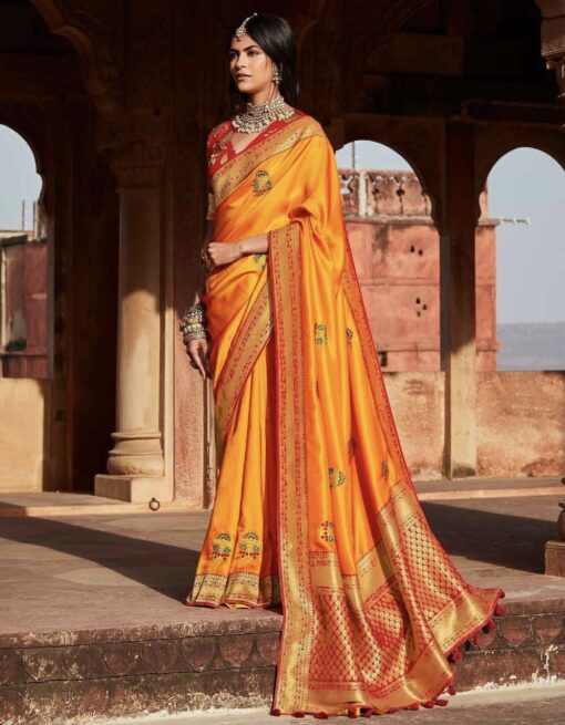 Orange Fancy Silk Wedding Saree