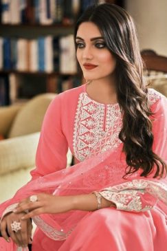 Alternative view of Pink Georgette Anarkali Palazzo Suit