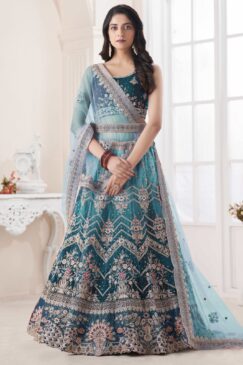 Blue Heavy Embroidered Bridal Lehenga Choli