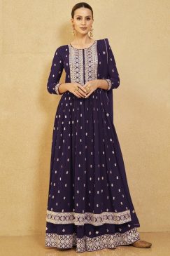 Purple Georgette Anarkali Palazzo Suit