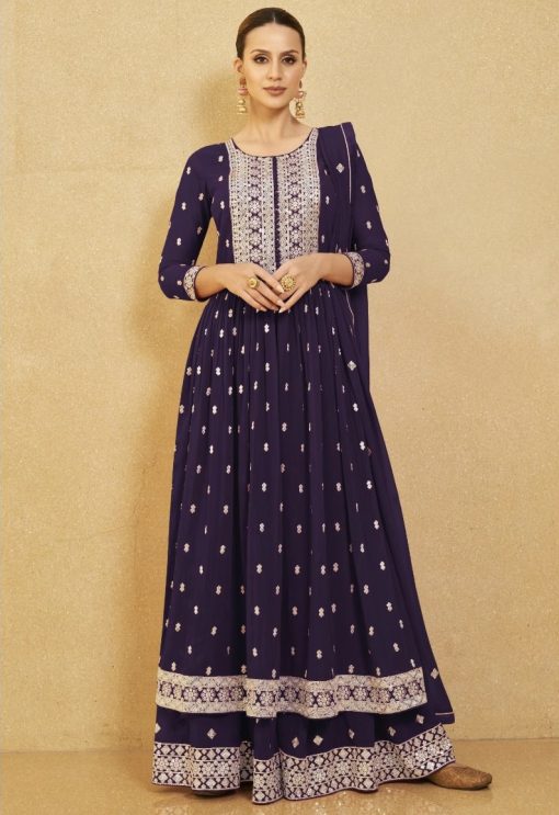 Purple Georgette Anarkali Palazzo Suit