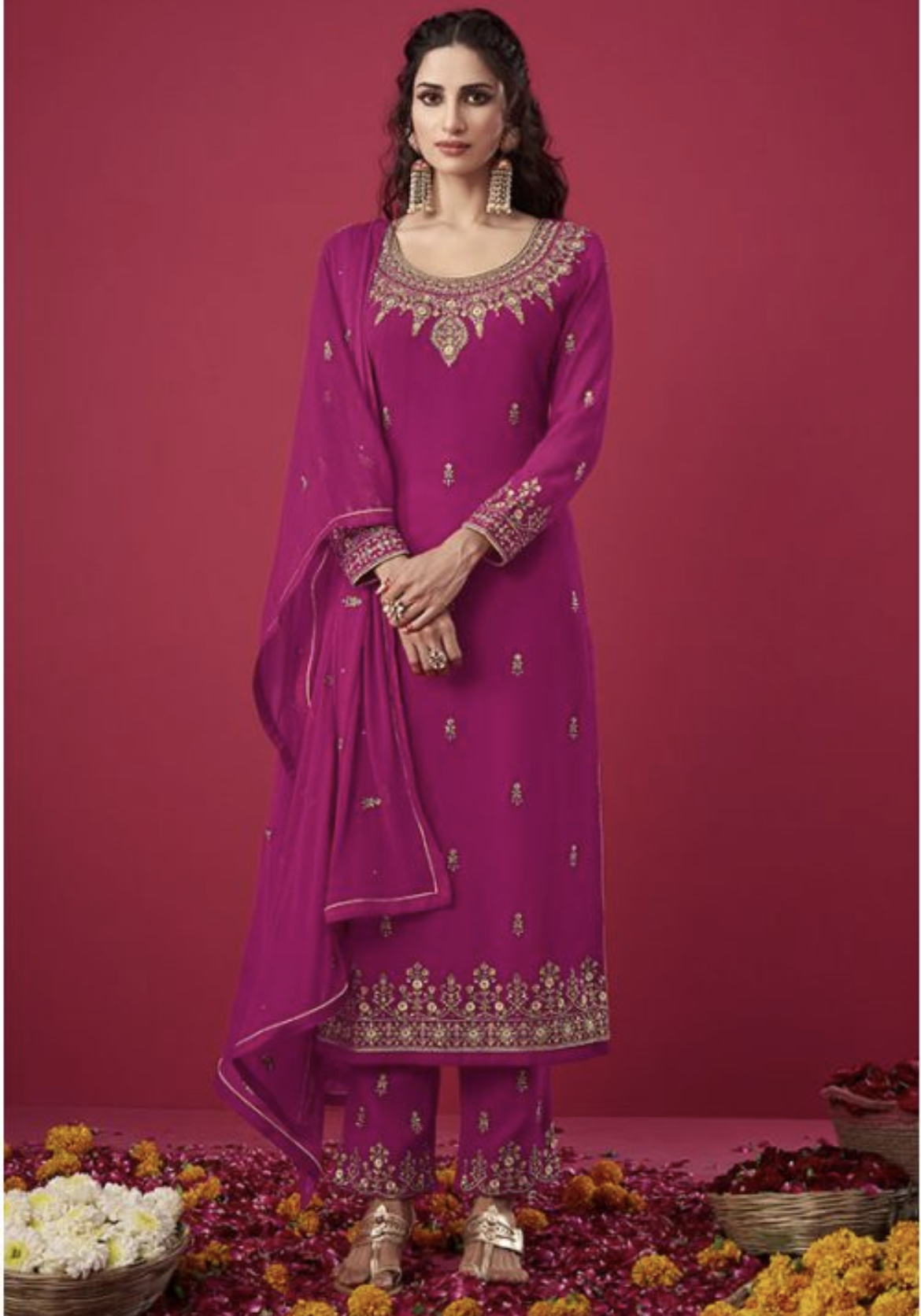 Pink Straight Cut Pant Suit Salwar Kameez Designer Collection