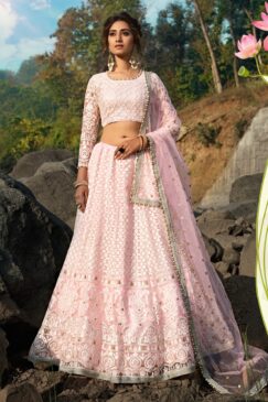 Pink Soft Net Embroidered Lehenga Choli