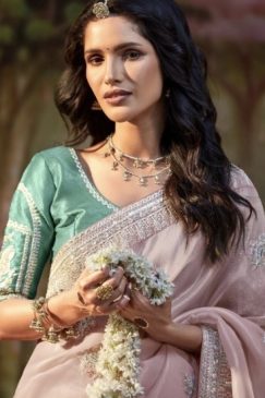 Alternative view of Light Pink Embroidered Wedding Saree