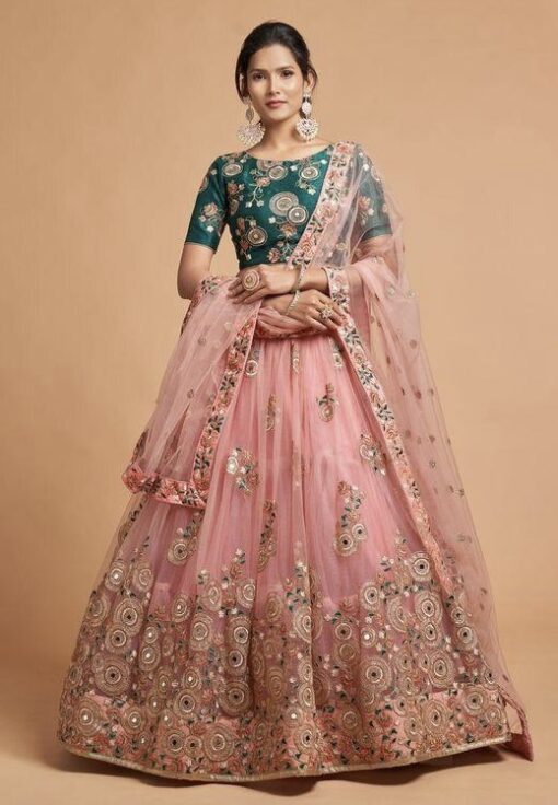 Peach Net Sangeet Lehenga
