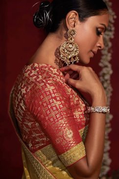 Alternative view of Mustard Banarasi Silk Embroidered Wedding Saree