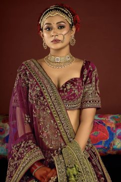 Alternative view of Royal Wine Velvet Embroidered Bridal Lehenga Choli