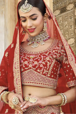 Alternative view of Deep Red Silk Bridal Lehenga Choli