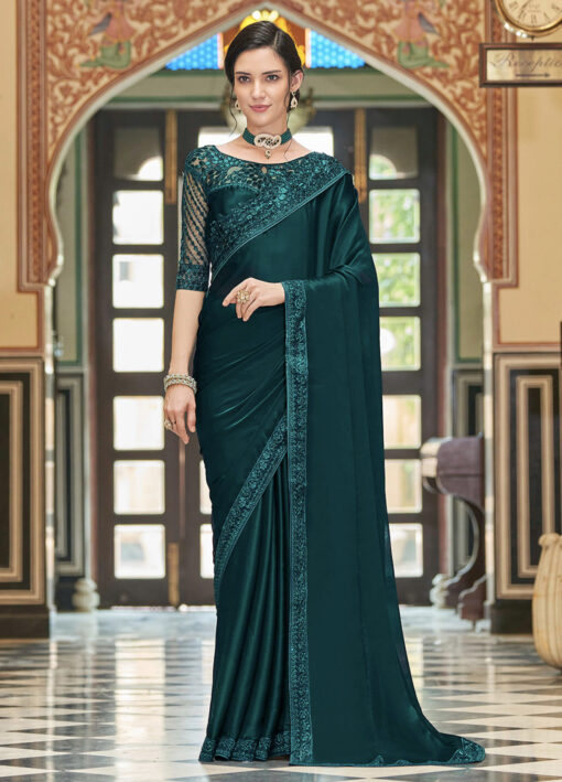 Teal Sequence Party Wear Saree