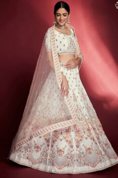 White Heavy Embroidered Bridal Lehenga Choli