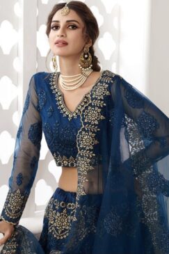 Alternative view of Persian Blue Embroidered Net Bridal Lehenga Choli