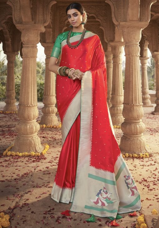 Red Traditional Soft Satin Silk Saree