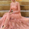 Peach Net Embroidered Front Slit Anarkali Suit