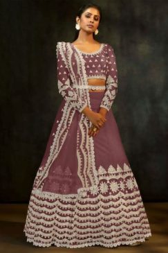Mauve Embroidered Sangeet Lehenga Choli