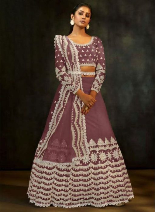 Mauve Embroidered Sangeet Lehenga Choli