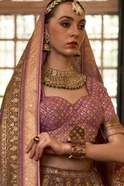 Alternative view of Purple Royal Rajwadi Silk Embroidered Lehenga Choli