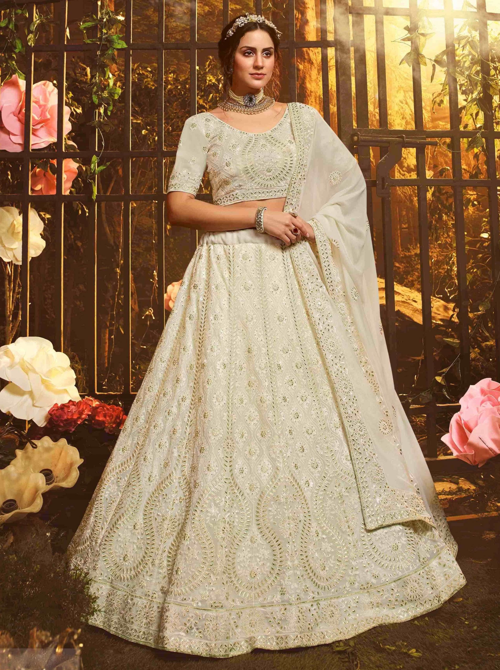 simple beautiful white lehenga