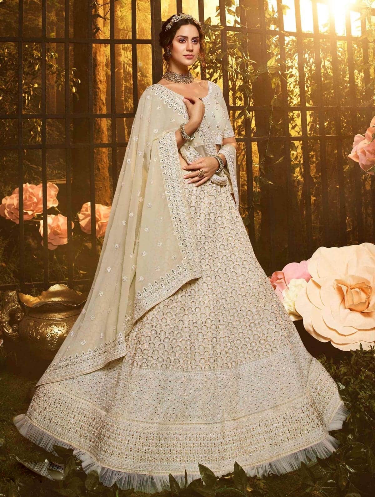 White Georgette Embroidered Bridal Lehenga Choli Lehengas Designer Collection