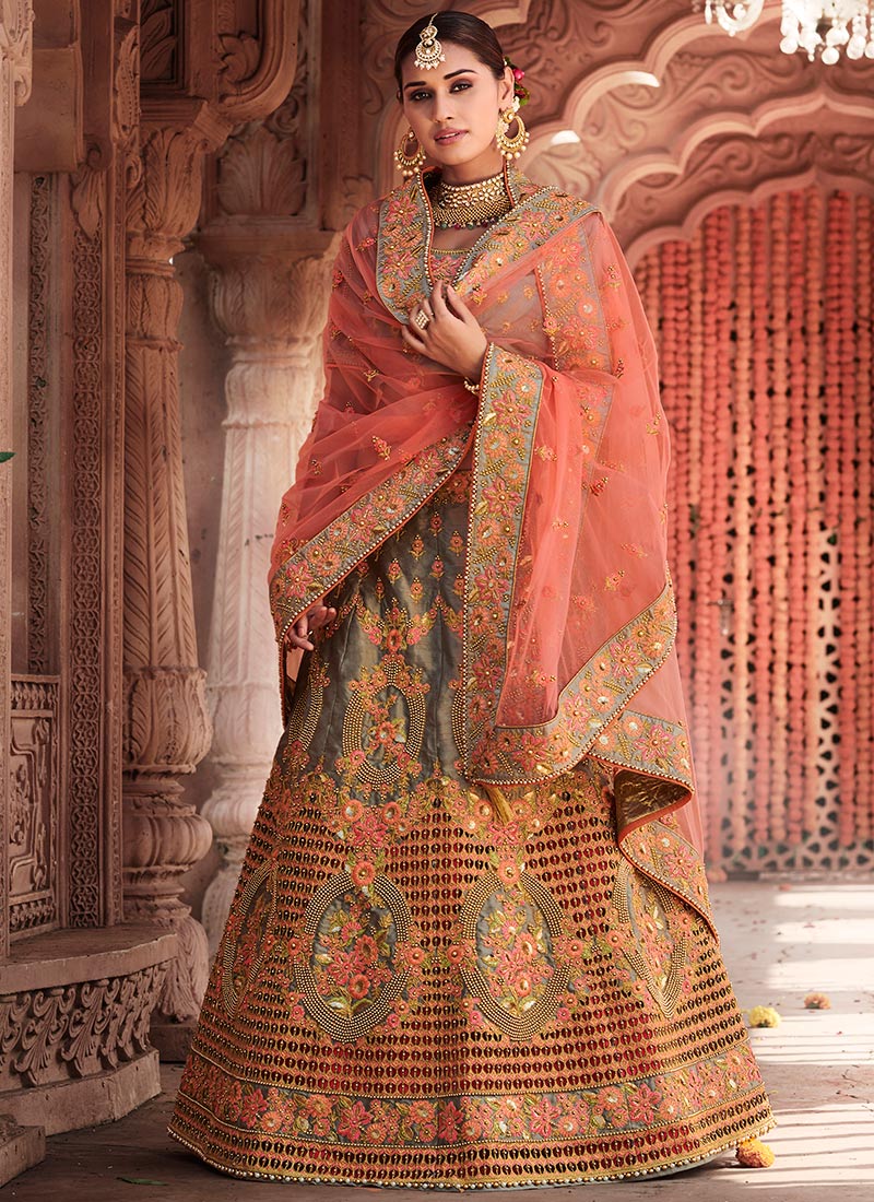 Grey Art Silk Embroidered Bridal Lehenga Choli Lehengas Designer Collection