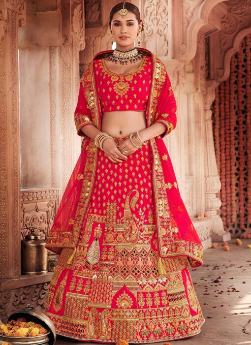 Red Art Silk Embroidered Bridal Lehenga Choli