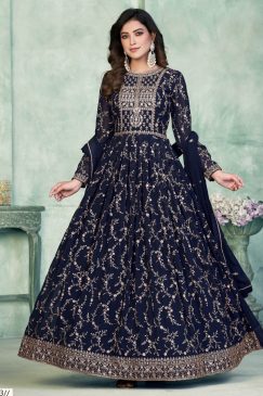 Alternative view of Blue Abaya Style Embroidered Anarkali Suit