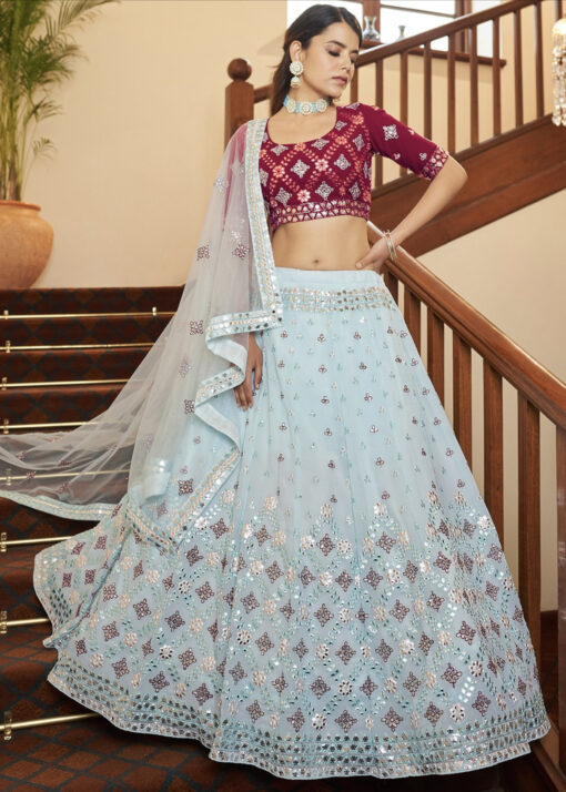 Sky Blue & Deep Pink Sangeet Lehenga Choli
