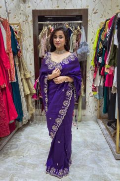 Alternative view of Blue Color Two Tone Vichitra Silk Fabric Saree