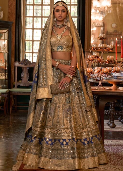 Beige Royal Rajwadi Silk Embroidered Lehenga Choli