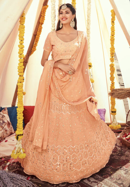 Peach Georgette Sequinned Lehenga Choli