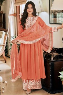Orange Georgette Anarkali Palazzo Suit